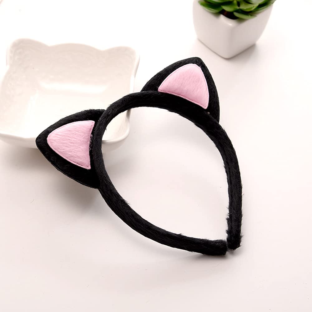 Cute Cat Ear Fluffy Cat Crown Black Inside Pink Color 17x15 cm