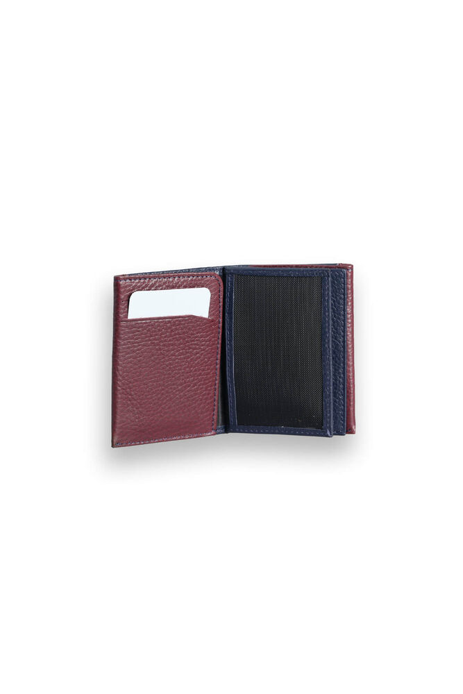 Navy Blue - Burgundy Genuine Leather Card Holder with Dual Color Compartments