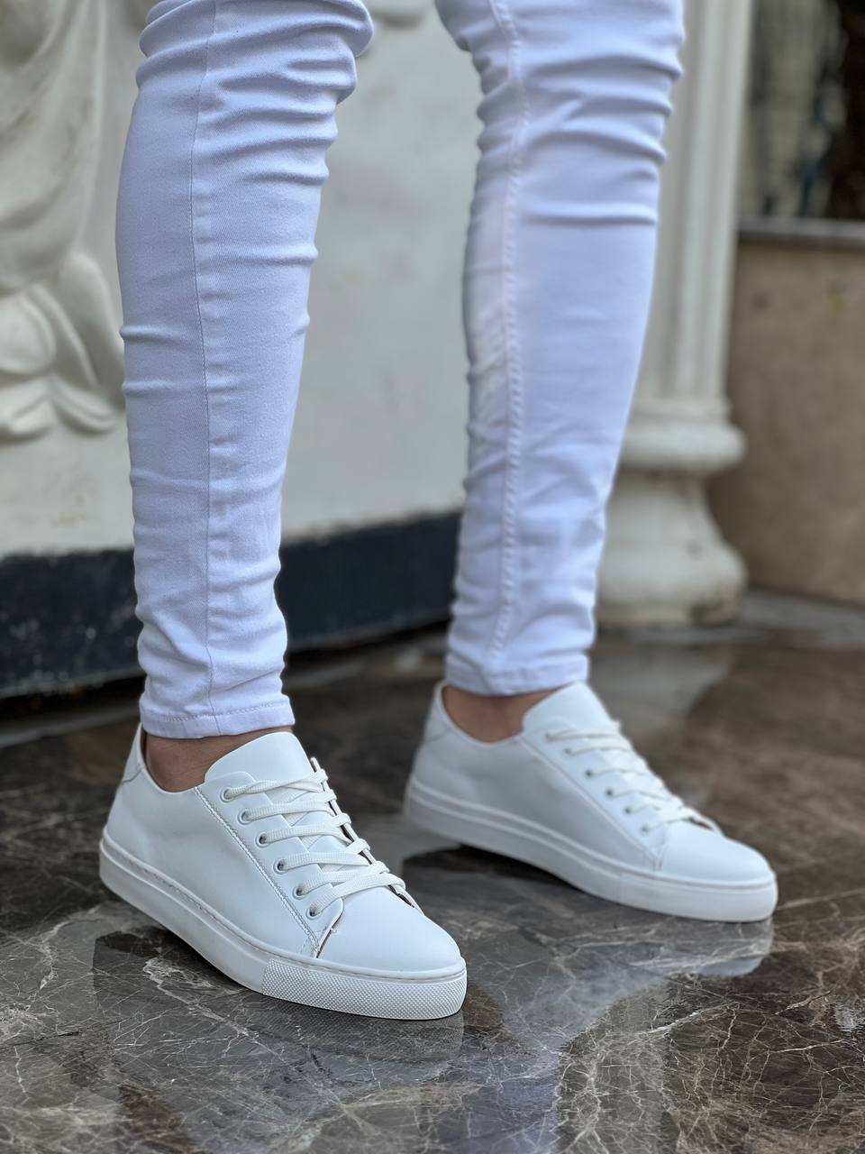 White Skin High Sole Lace-Up Casual Men's Shoes