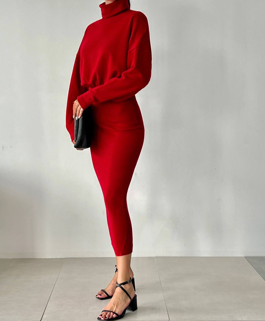 Women's Turtleneck Sweater Dress - Red