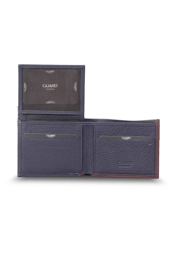 Matte Burgundy - Navy Blue Horizontal Leather Wallet