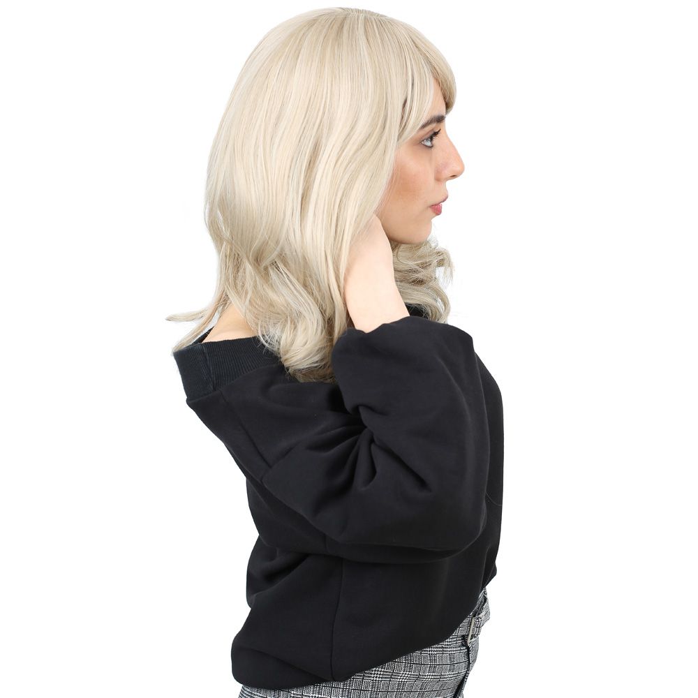 Medium Length Kanekalon Fiber Synthetic Wig with Wavy Special Bangs / Balköpö / Platinum Highlights