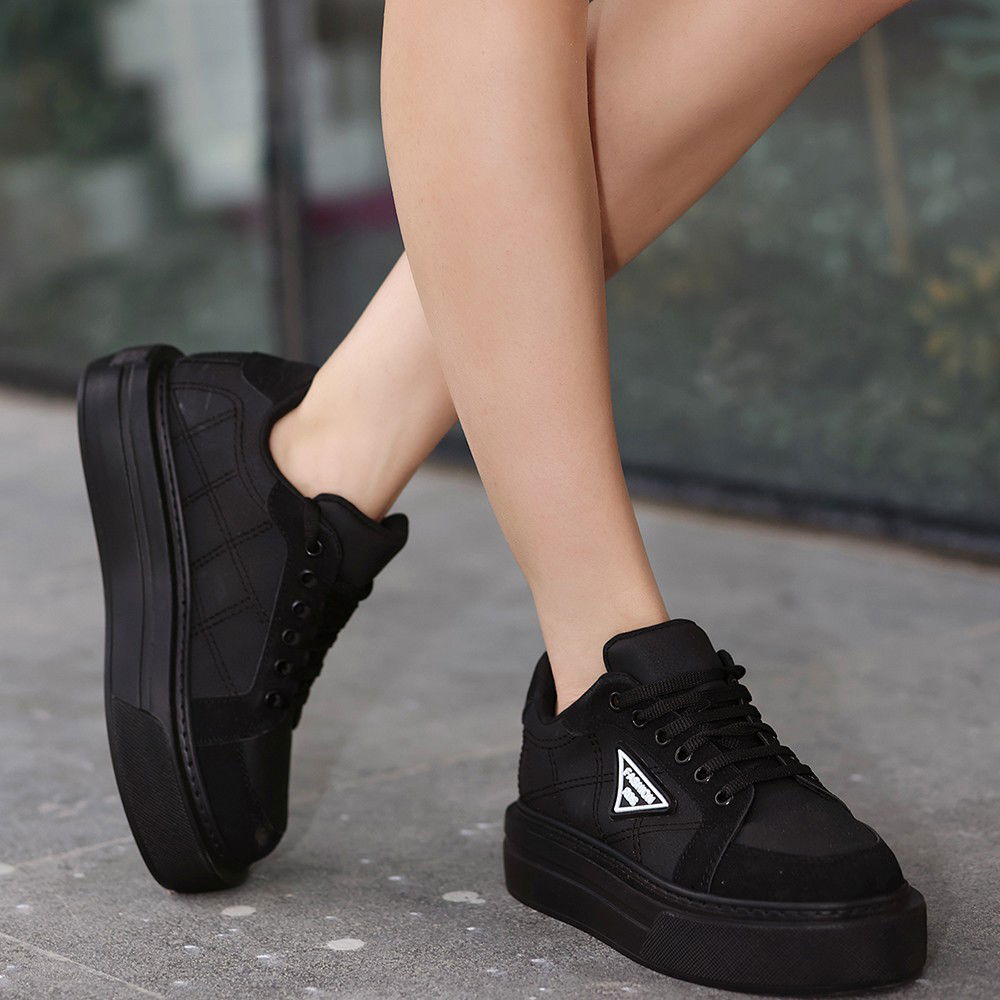 Black Skin Lace-Up Sneakers