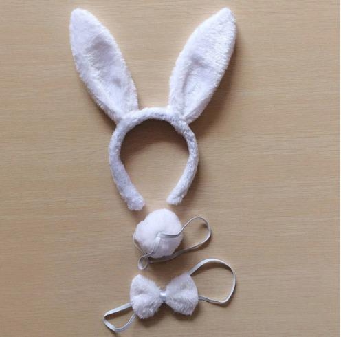 Rabbit Costume Set Crown Bow Tie Tail White Color