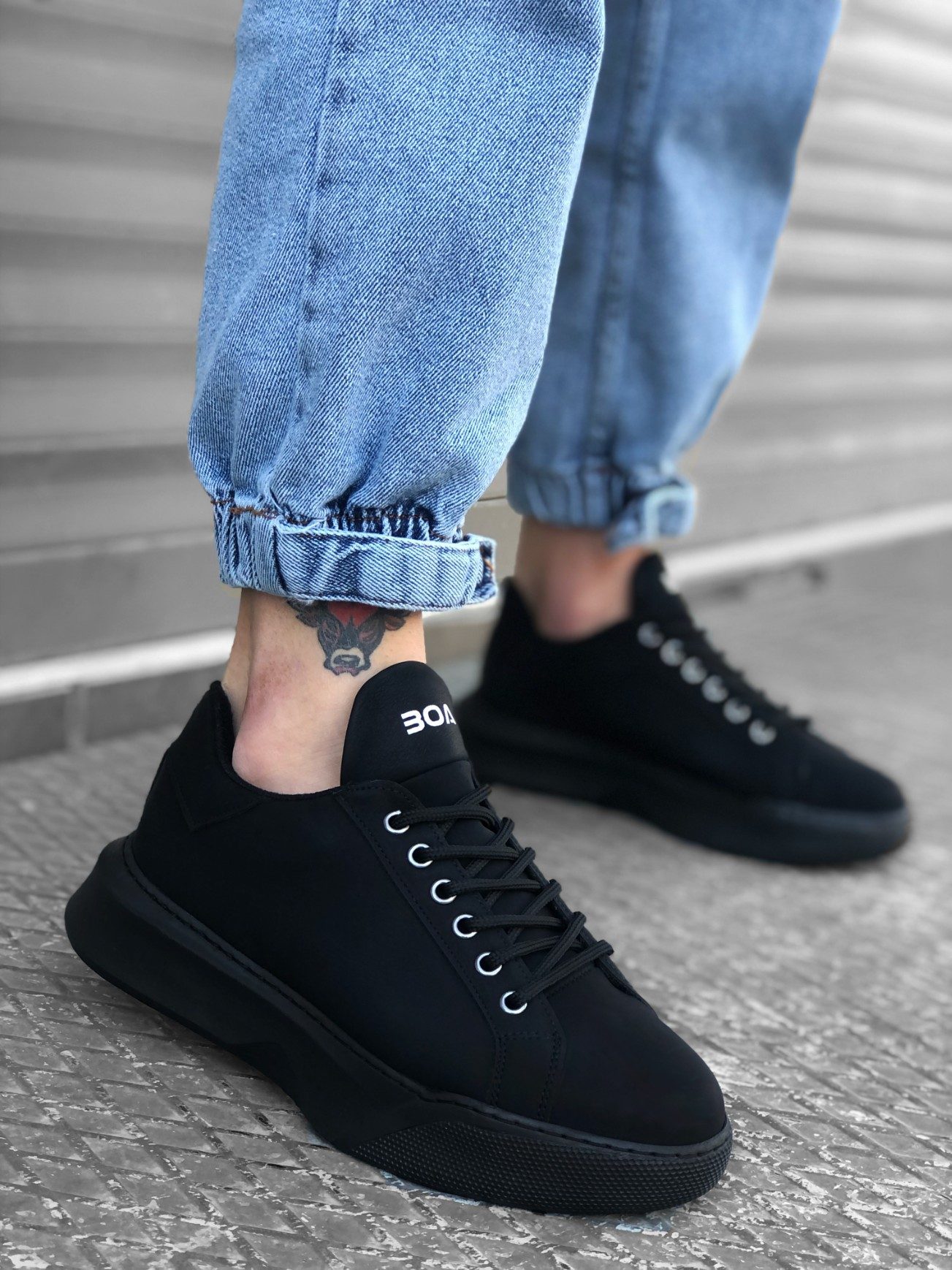 Lace-up Men's High Sole Black Sneakers