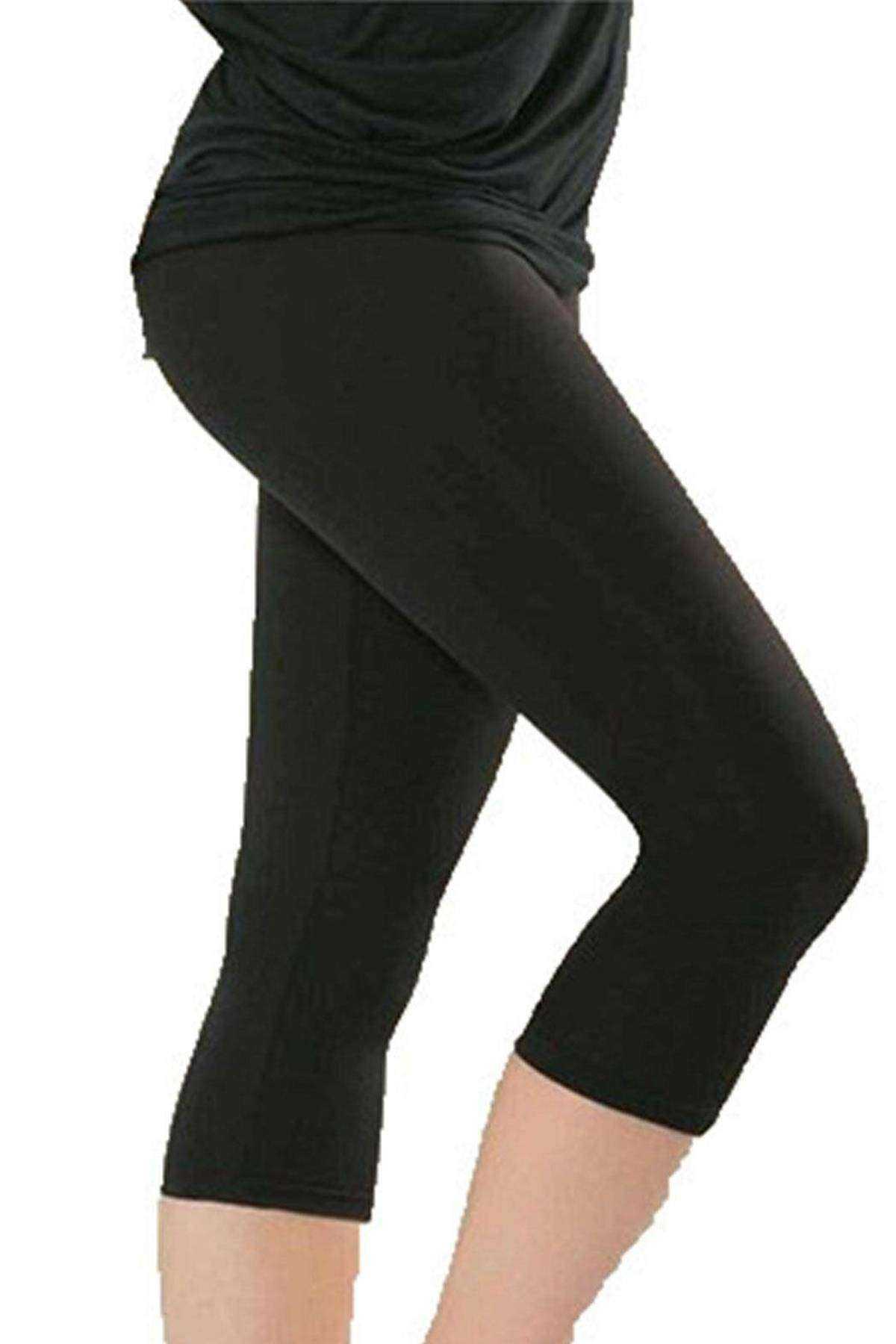 Women's Capri Sports Lycra Plain Leggings Black 4005