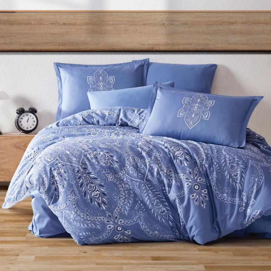 Cotton Satin Double Duvet Cover Rovi v1 Blue