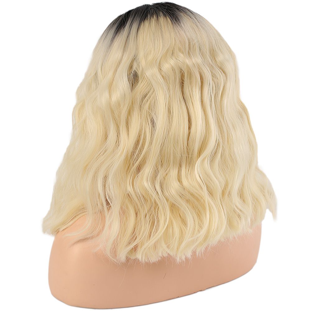 Kanekalon Fiber Synthetic Wavy Short Tulle Wig / Coffee Platinum Ombré