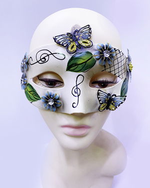 Venetian Mask with Butterfly and Flower Embroidery Black Color 10x18 cm