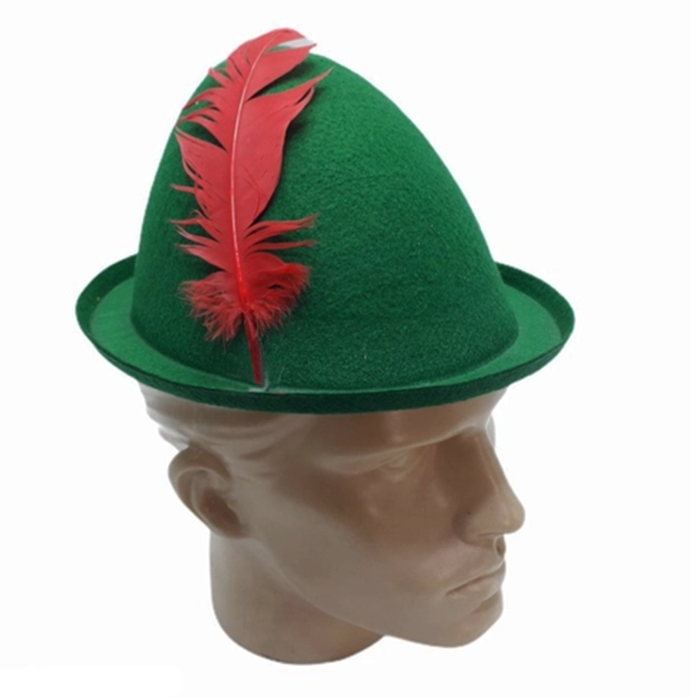 Green Color Red Feathered Peter Pan Hat Robin Hood Hat 24X23 cm