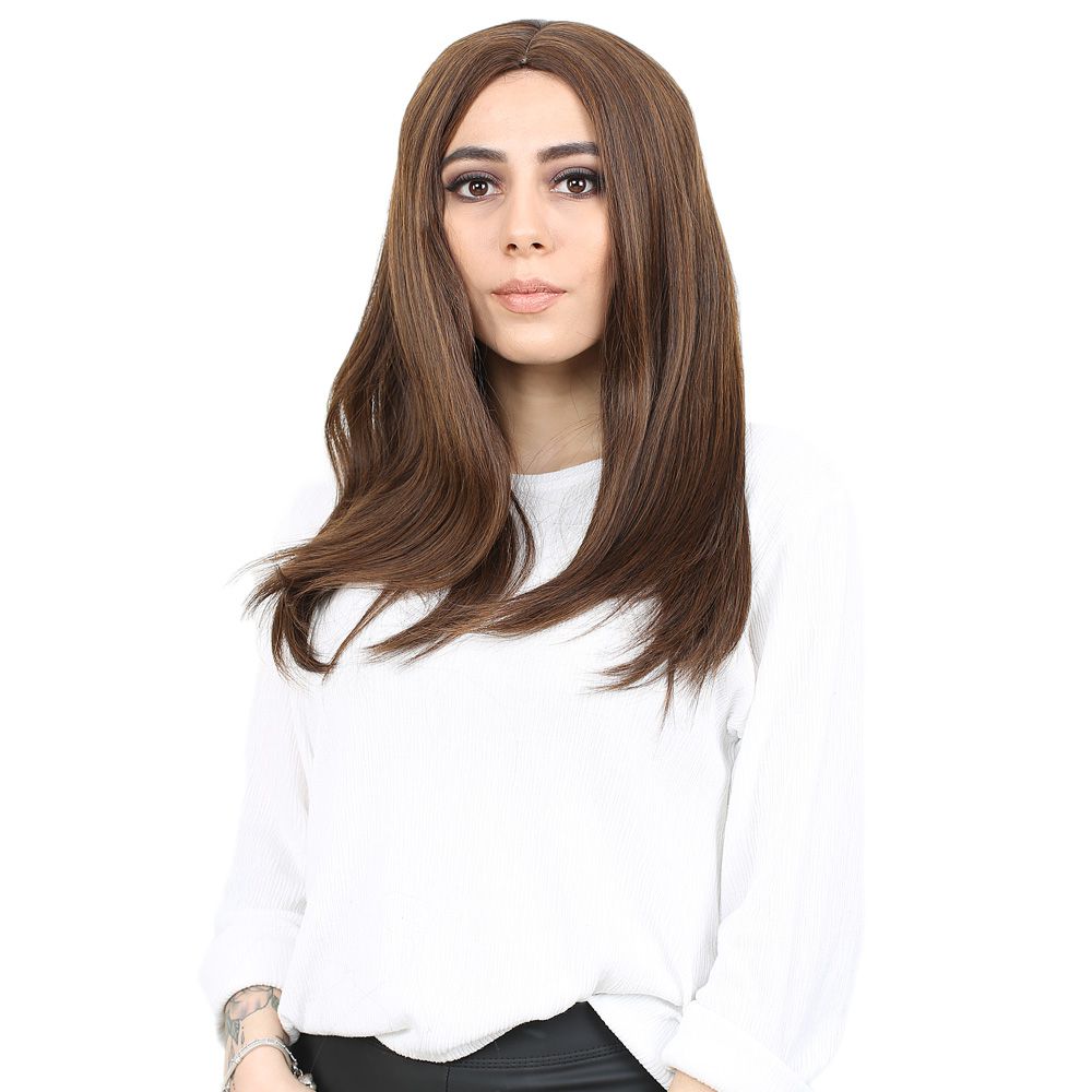 Kanekalon Fiber Synthetic Medium Straight Wig without bangs / Coffee Caramel