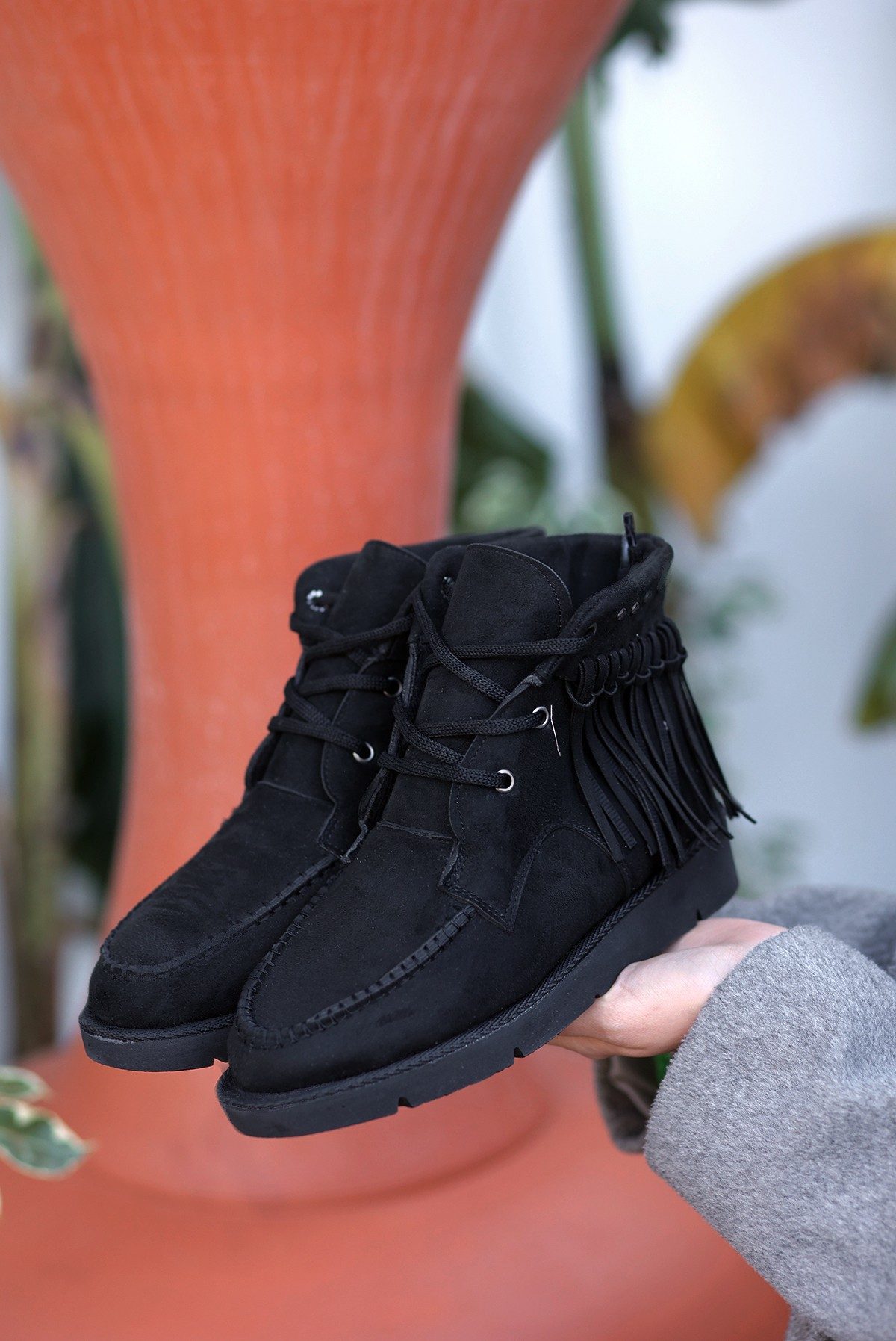 Black Suede Lace-up Boots