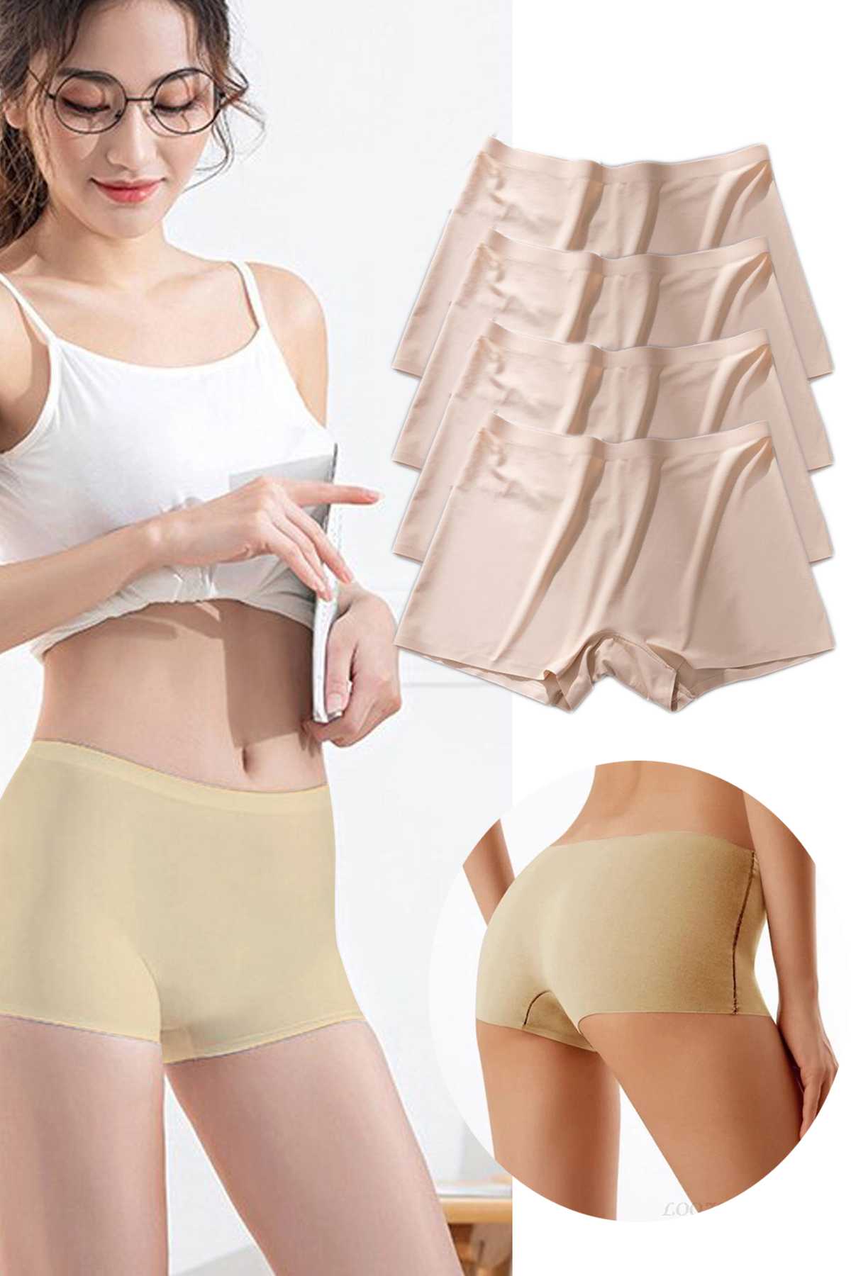 4 Pcs Women Seamless Invisible Invisible No Trace Mini Shorts Boxer Skin