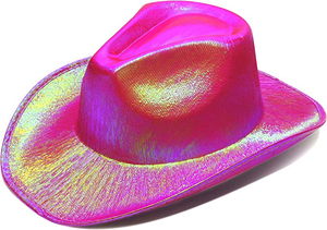 Neon Hologram Cowboy Model Party Hat Fuchsia Adult 39X36X14 cm