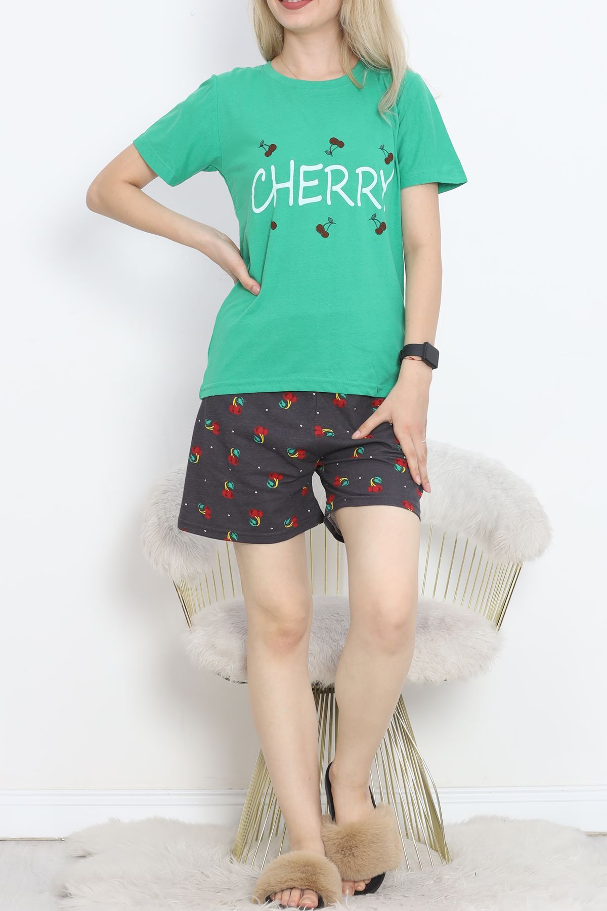 Patterned Shorts Set Green1