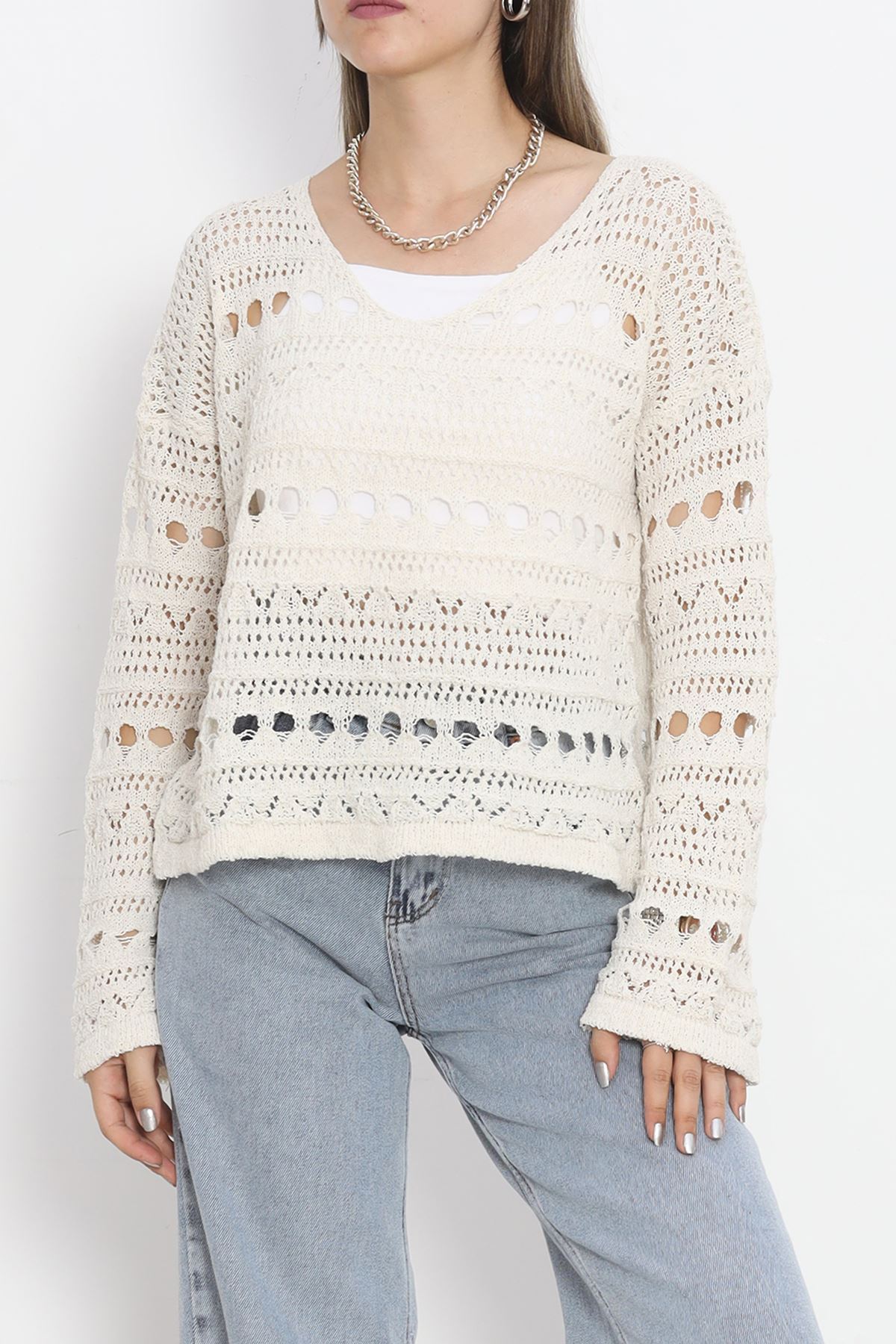 V-Neck Pullover Cream