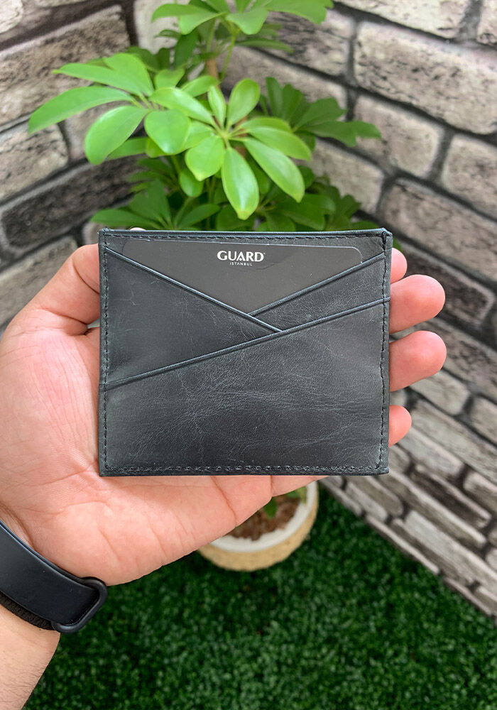 Antique Black Leather Card Holder