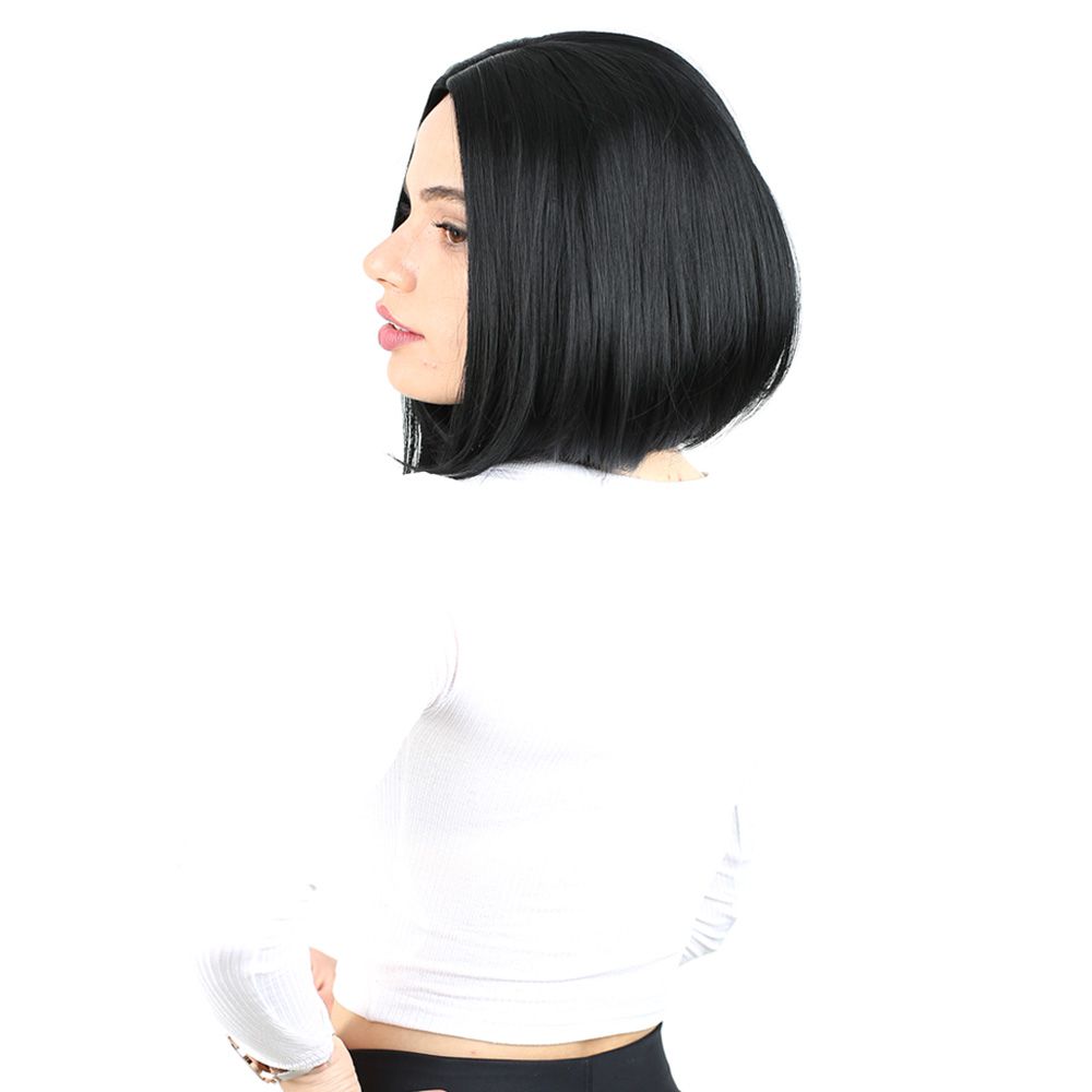 Straight Short Kanekalon Fiber Synthetic Wig without bangs / Black