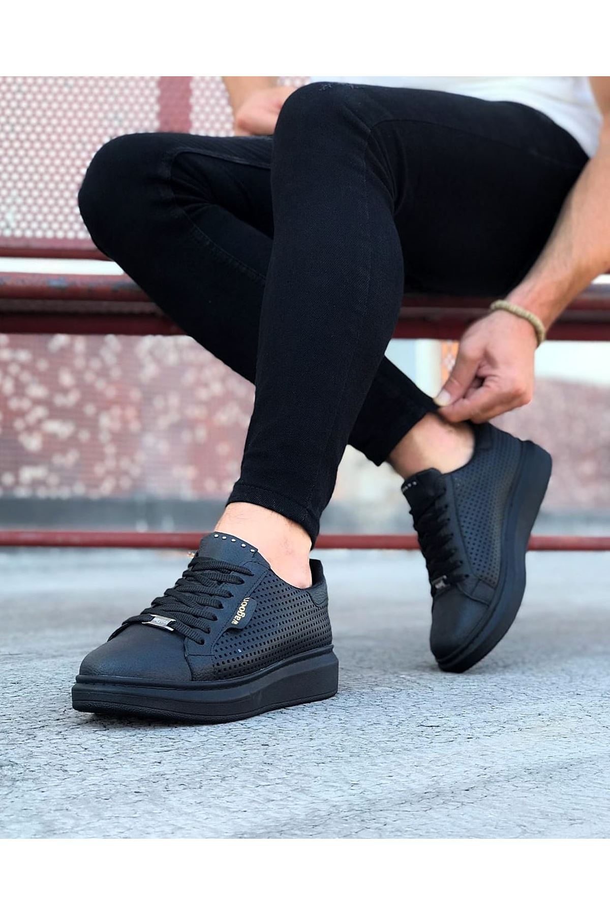 Charcoal Perforated Men's High Sole Shoes