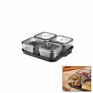 4 Compartment Acrylic Practical Leak Proof Lid Breakfast Set with Tray