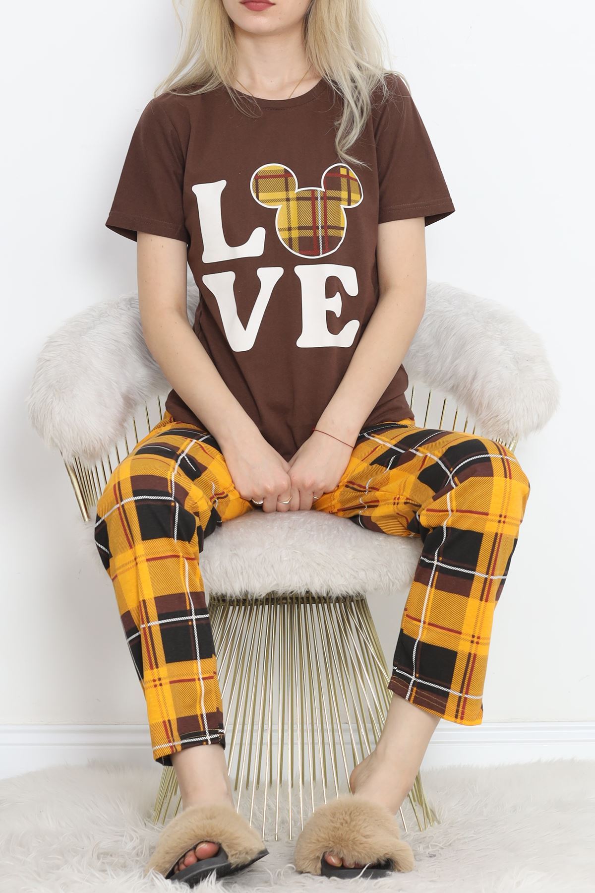 Patterned Pajama Set Coffee