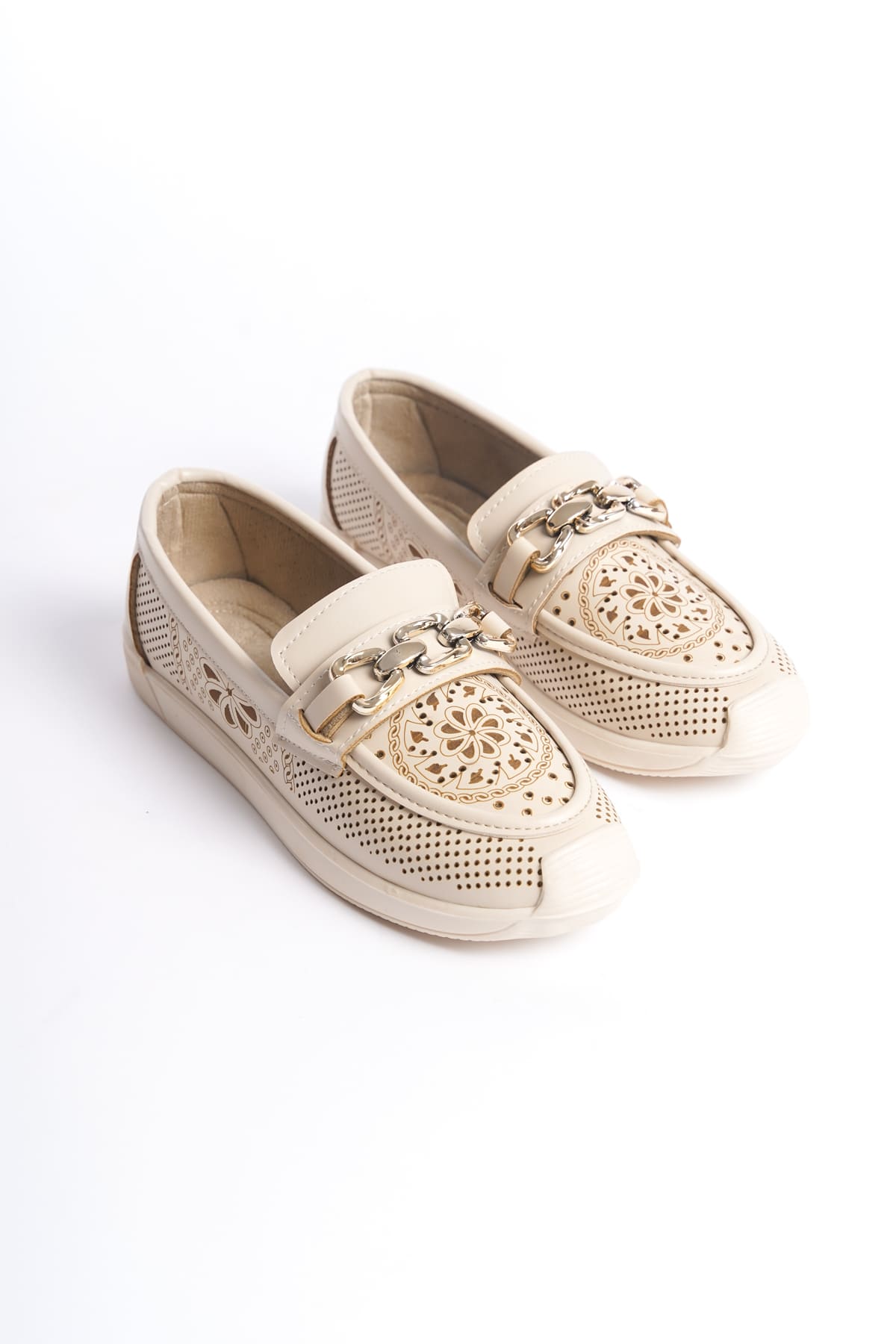 CLZ948 Lace-Up Orthopedic Comfortable Sole Floral Patterned Babet Shoes KT Cream