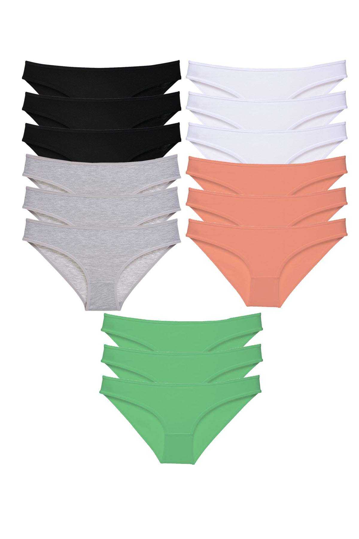 15pcs Super Eco Set Lycra Women Slip Panties Black Gray White Powder Green