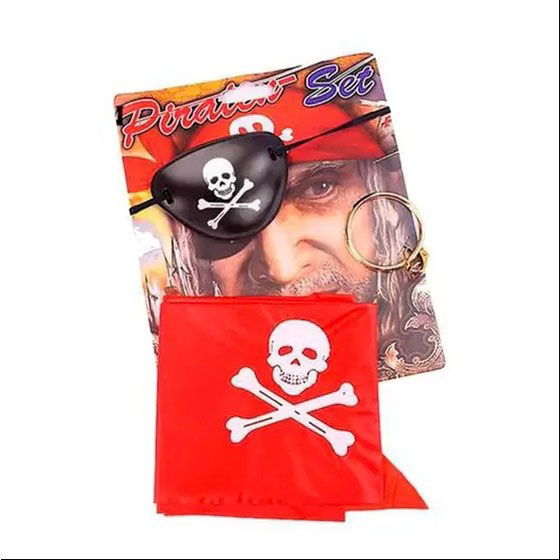 Pirate Bandana Pirate Eye Mask and Pirate Earrings 3pcs Costume Set