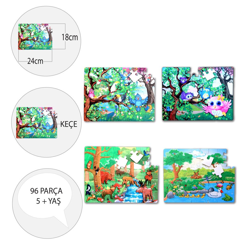 4 Set - 96 Piece Forest and Owl 5+ Felt Jigsaw Puzzle - 5 Years Puzzle