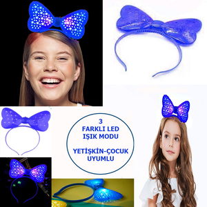 Starry Bow Party Crown Blue Color 19x15 cm with Led Light & Battery 3 Different Modes