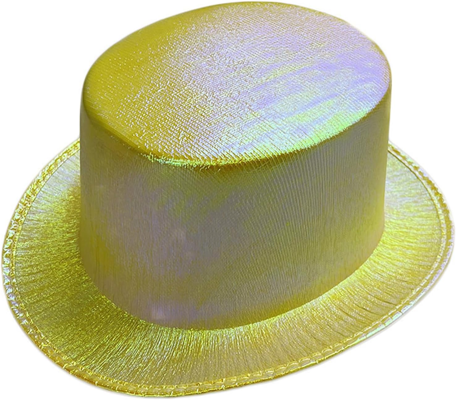 Yellow Color Luminous Hologram Fabric Covering Trilby Top Hat Adult Size