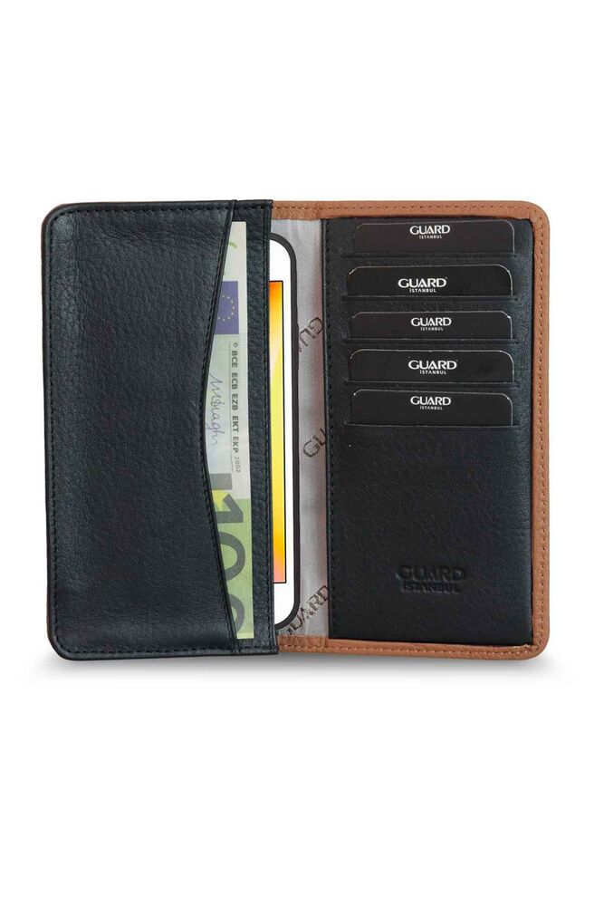 Hazelnut Black Leather Portfolio Wallet with Phone Port