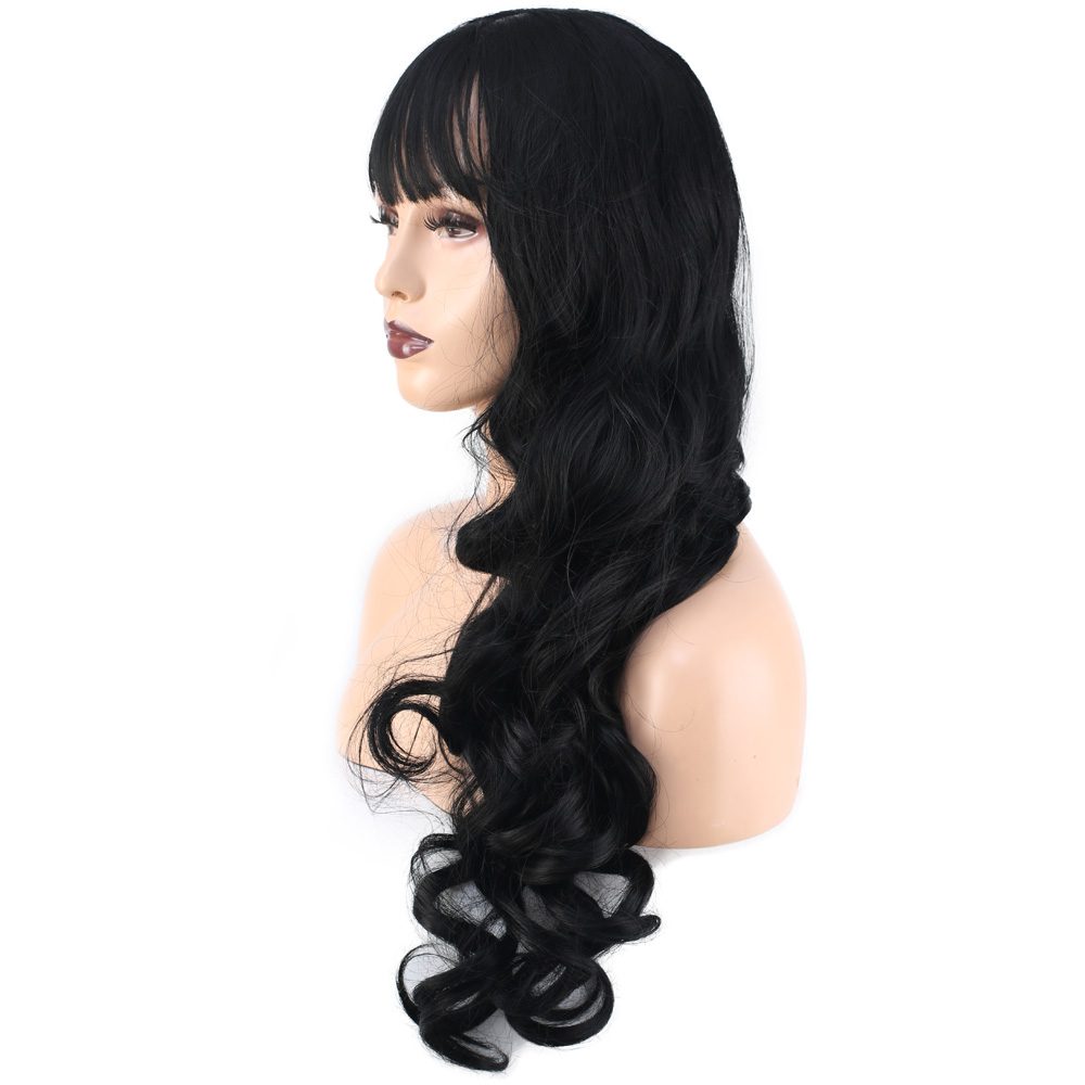 Long Kanekalon Fiber Synthetic Wig with Wavy Custom Bangs / Dark Chestnut