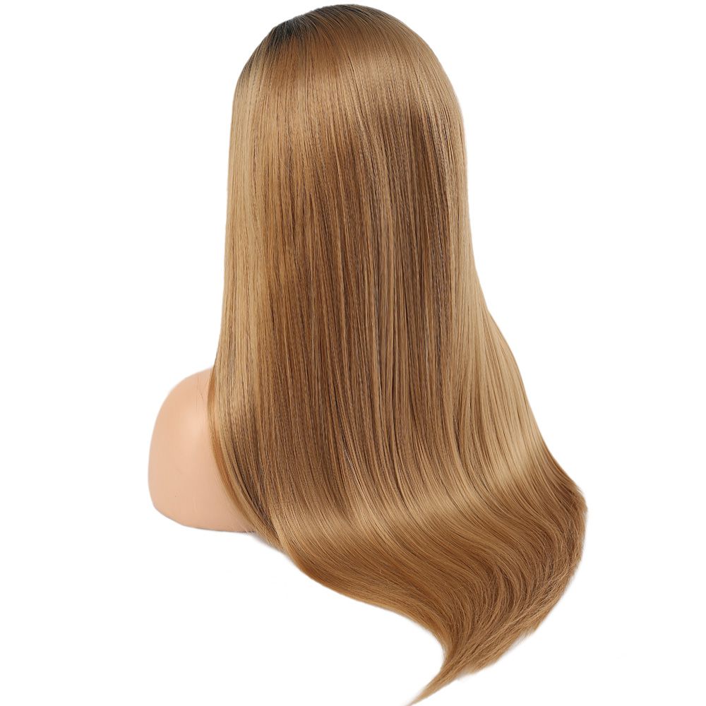 Kanekalon Fiber Synthetic Straight Long Tulle Wig / Black Caramel Long Ombré