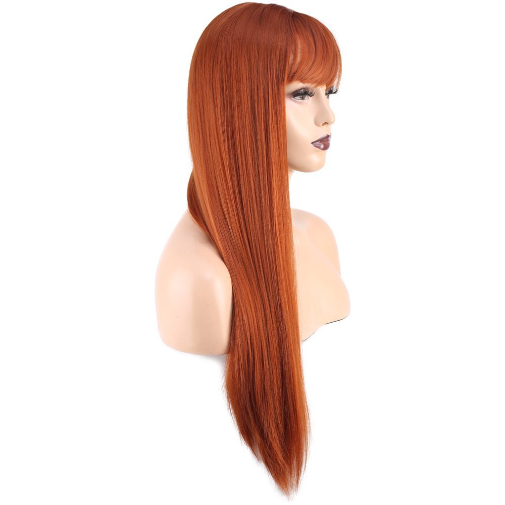 Long Kanekalon Fiber Synthetic Wig with Straight Custom Bangs / Copper