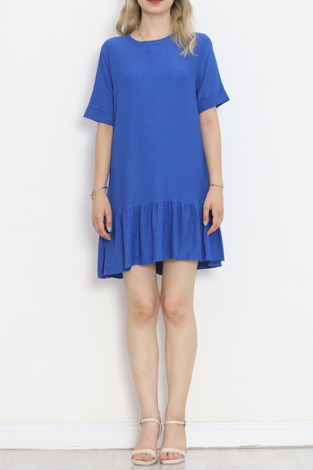 Short Sleeve Burümcük Dress Blue