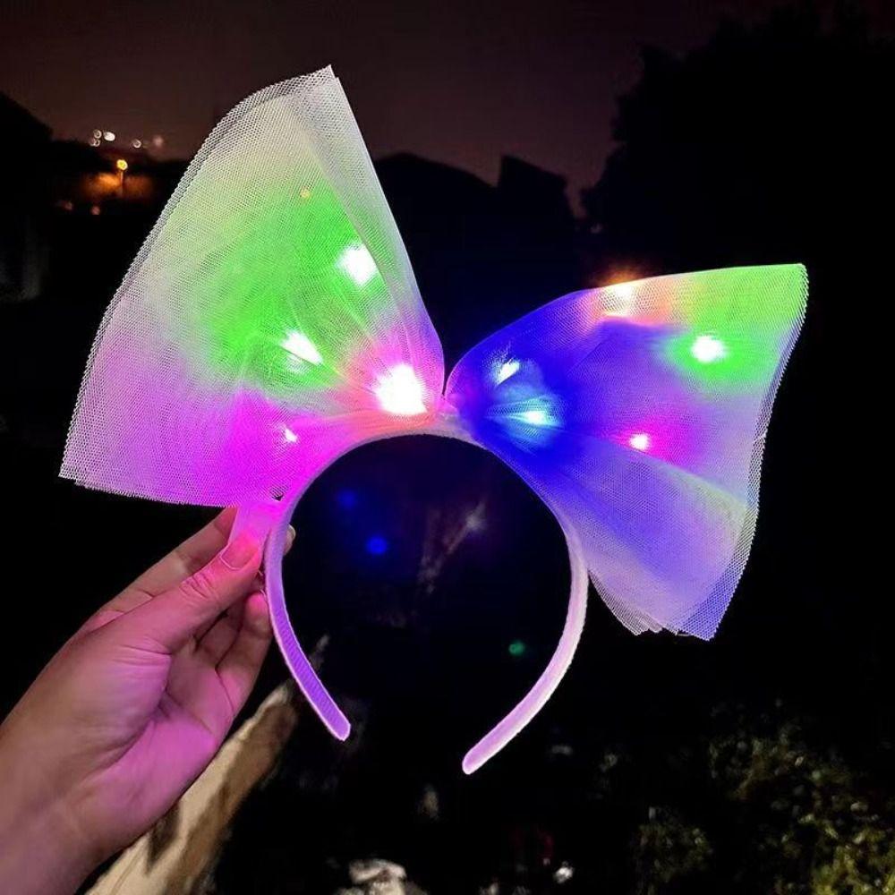 Colorful Led Lighted Bow Shaped Tulle Party Crown White Color 25x25 cm