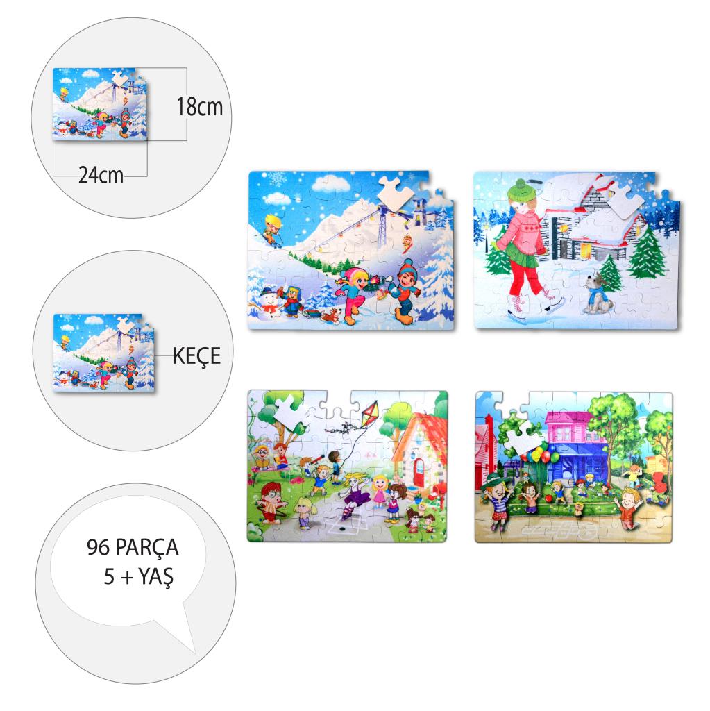 4 Set - 96 Piece Winter and Playground 5+ Felt Jigsaw Puzzle - 5 Year Old Puzzle