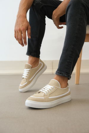 Lace-up Leather Dust Casual Cream Color Sneakers