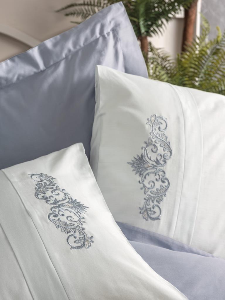 Embroidered Double Satin Duvet Cover Bianna Gray