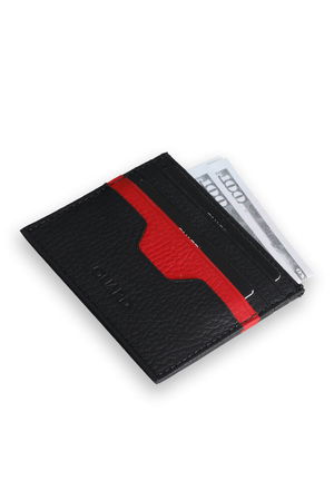 Black - Red Double Color Genuine Leather Card Holder