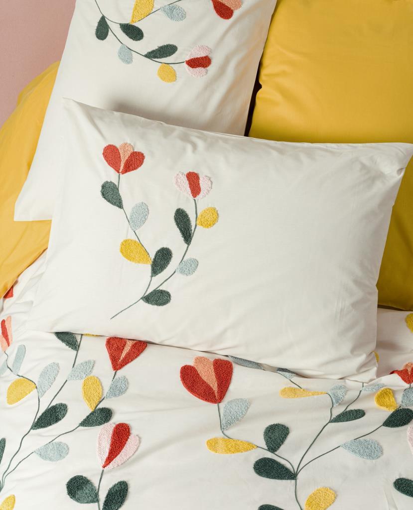 Puff Embroidered Ranforce Double Duvet Cover Nella Mustard