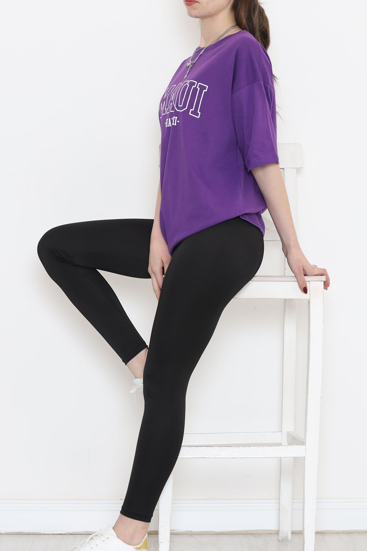 Printed Crew Neck T-Shirt Purple