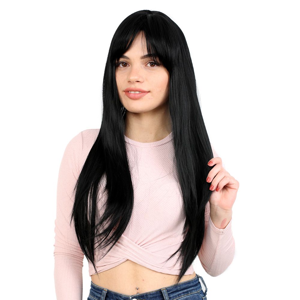 Kanekalon Fiber Synthetic Long Straight Bangs Wig / Black