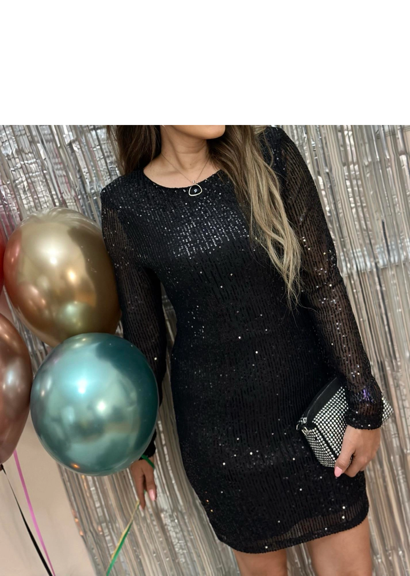 Sequin Sequin Dress Comfortable Fit - Black