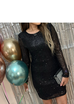 Sequin Sequin Dress Comfortable Fit - Black