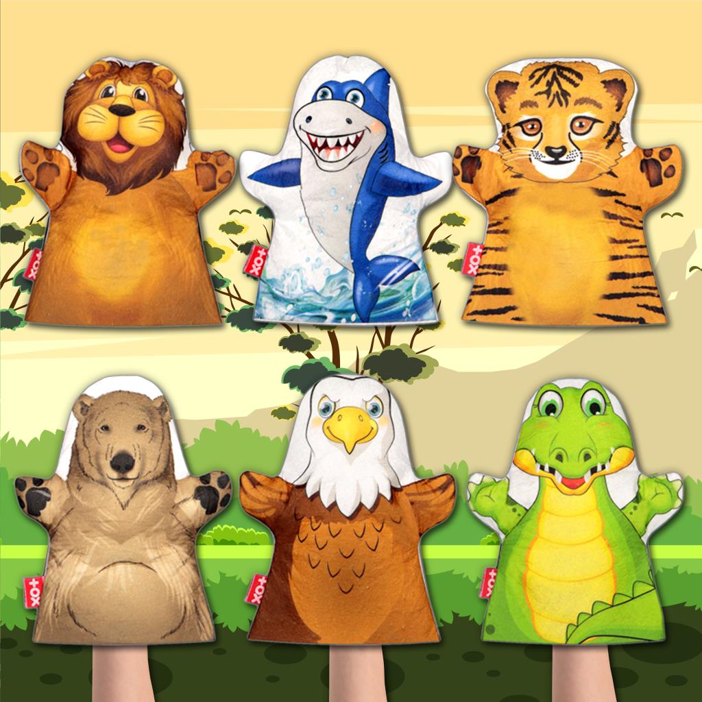 6 Piece Wild Animals Hand Puppet Set , Educational Toy