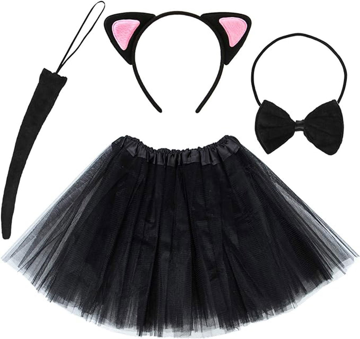 Cat Ear Crown Skirt Tail and Bow Tie Set of 4 Kids Pink