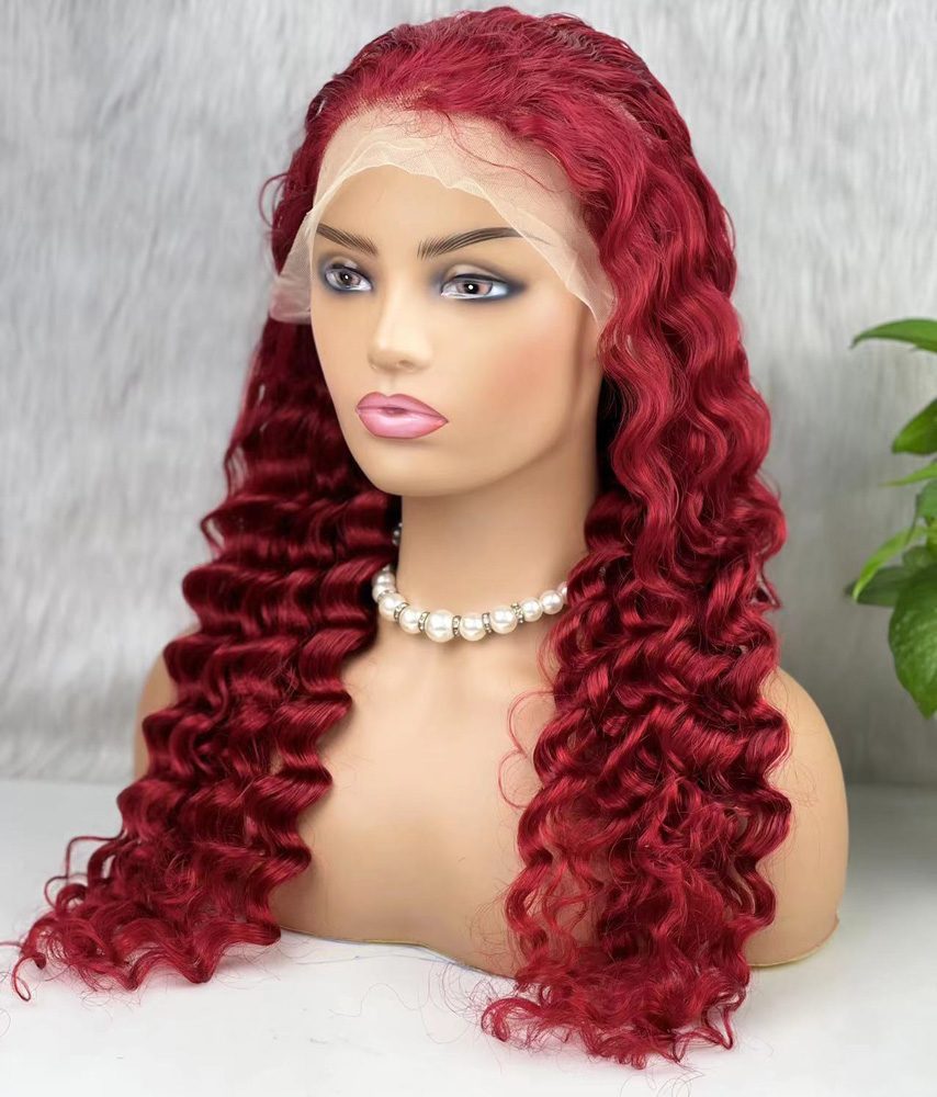 Real Hair Front Lace Tulle Wig / Super Intense Wavy / Red 70/75cm