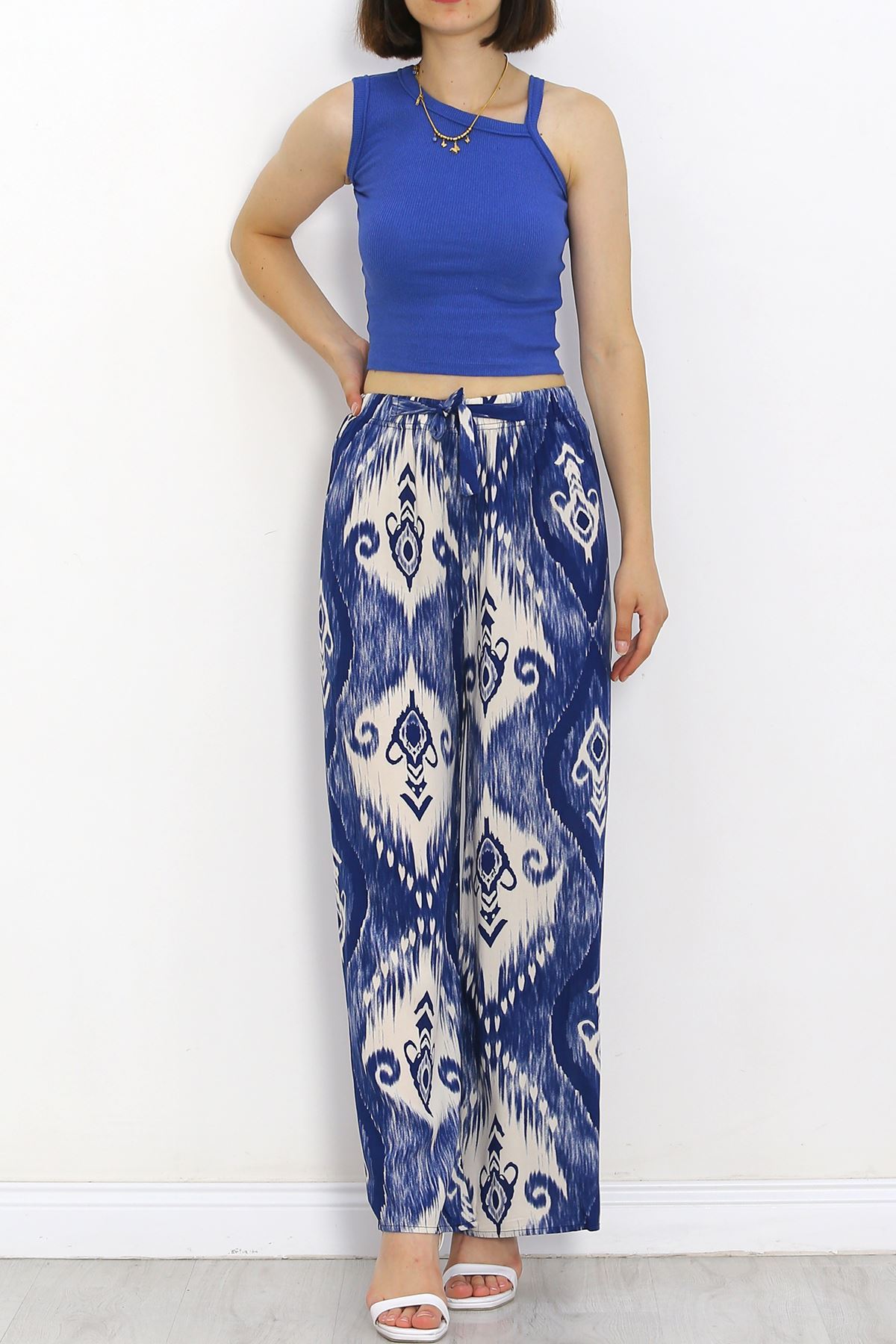 Patterned Woven Trousers NavyBluecru